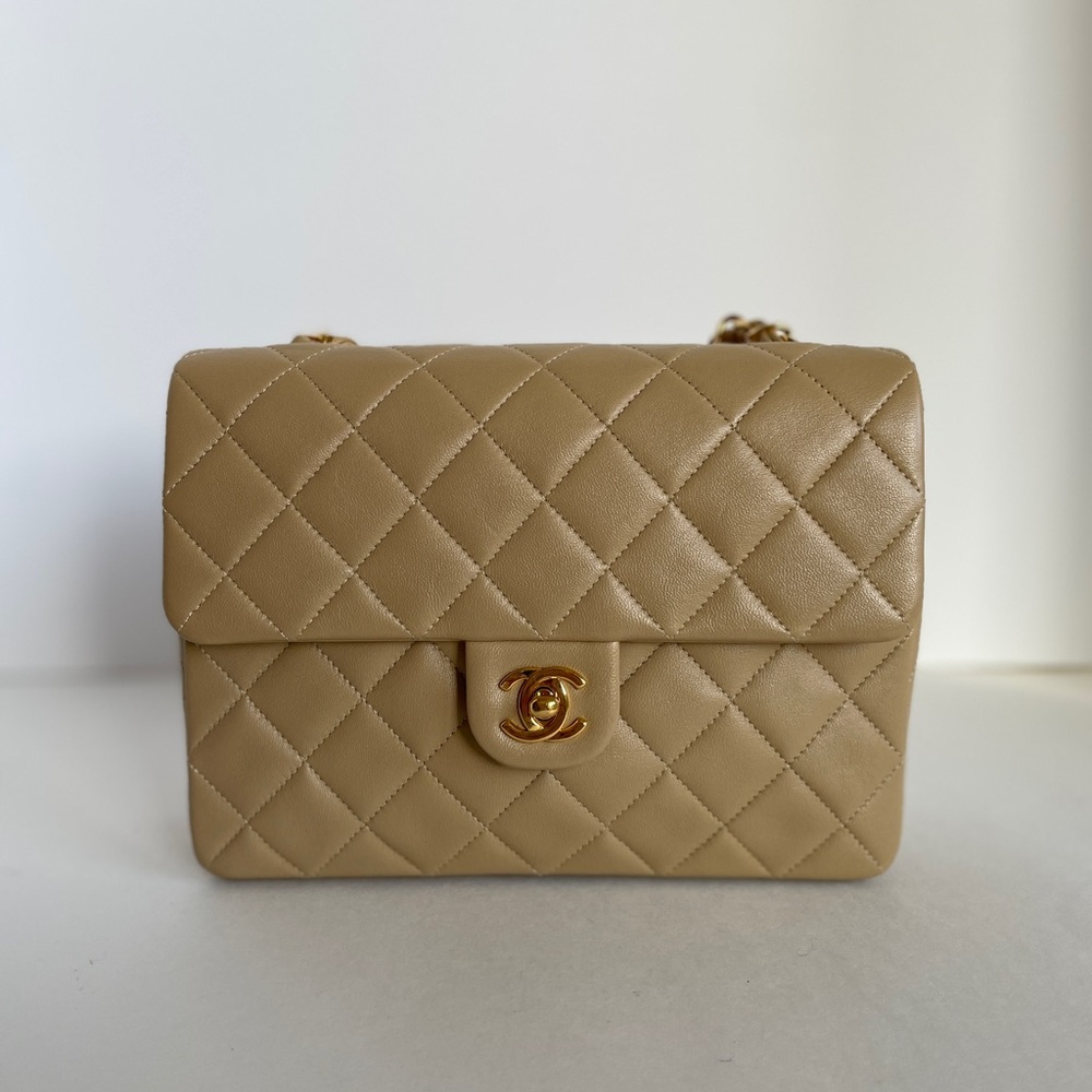 Chanel 20cm square vintage bag in dark beige